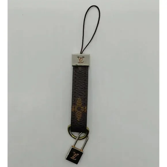 Vintage Louis Vuitton Phone Strap Monogram Brown Leather Charm Key LV Ring
